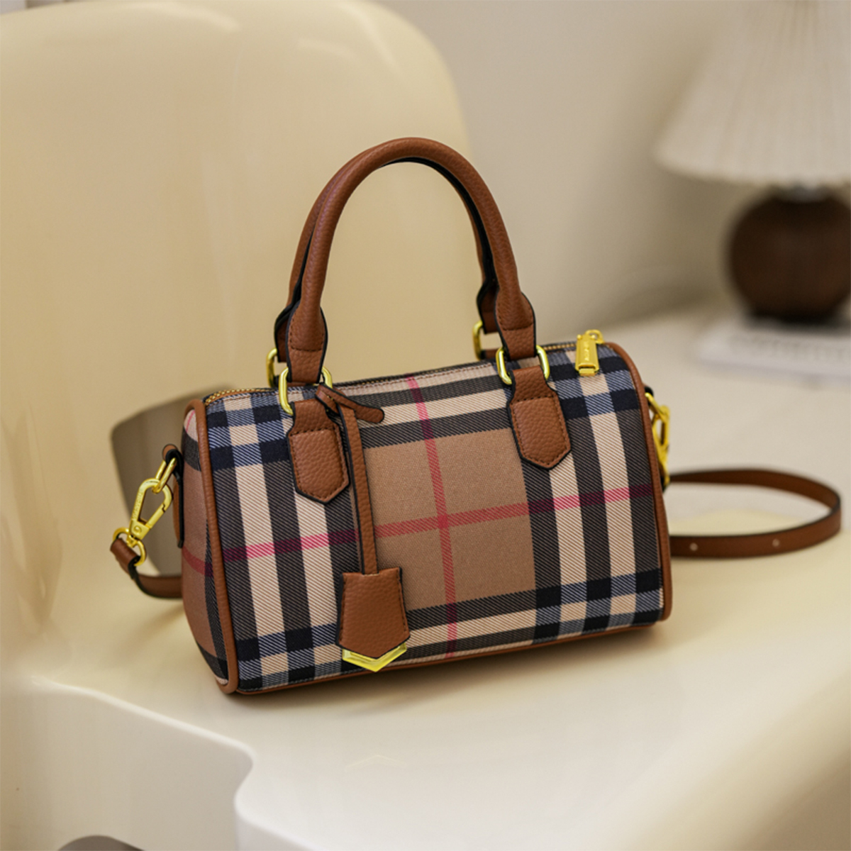 Xl Luxury Bags - Women Luxury Plaid Shoulder Bag Gold
